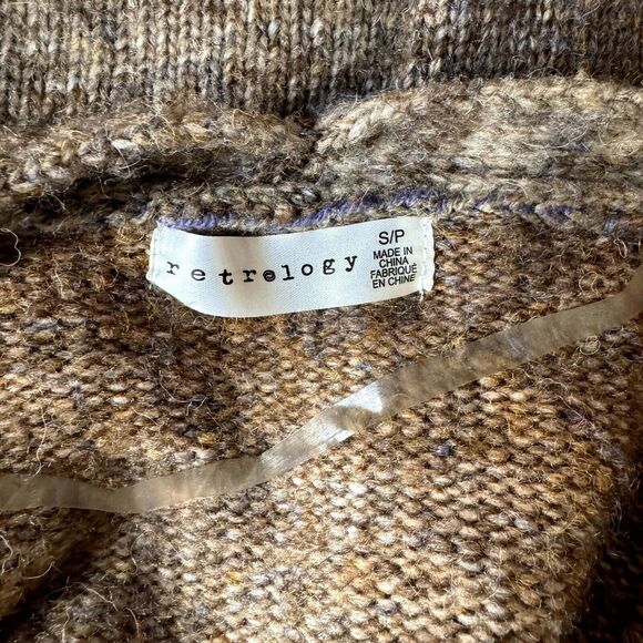 Retrology Open Front Cardigan Sweater Hombre Patch Pocket Tan S - Picture 4 of 5